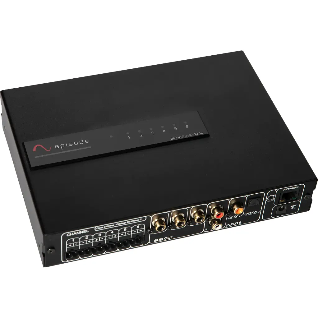 6-Channel/3-Zone 50W POE++ Amplifier DSP-Configurable with MoIP Streaming Capability Built-In